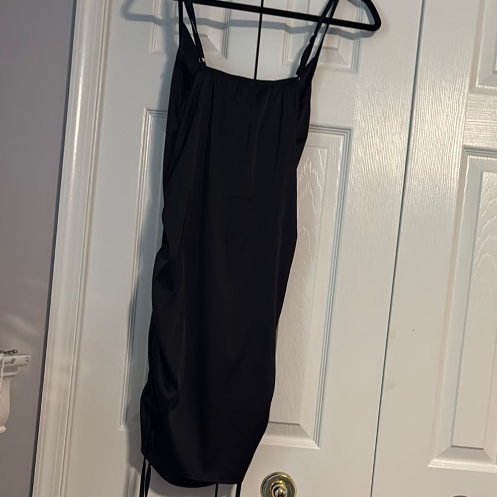 Black Ruched Mini Slip Dress for Night Out